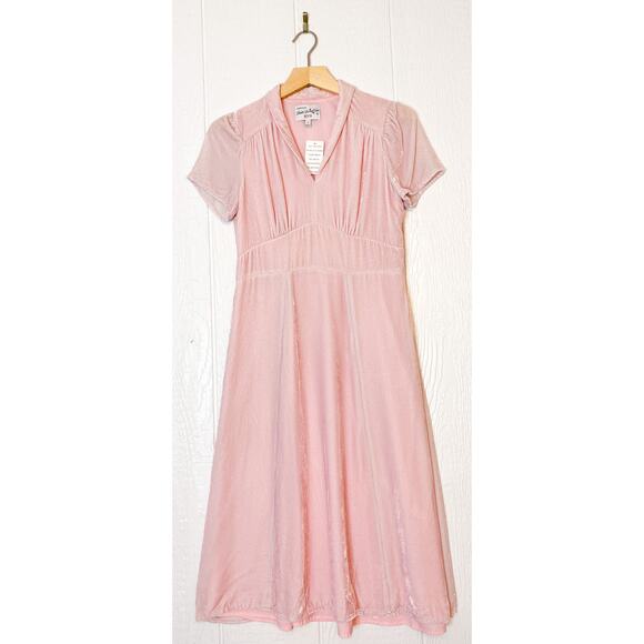 HVN 'Morgan' Blush Pink Silk Velvet Midi Dress US 4 NWT $795 - Picture 3 of 11